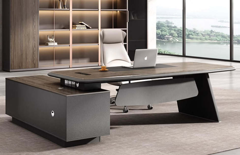 [Silver paint process] 1.6m short cabinet boss desk